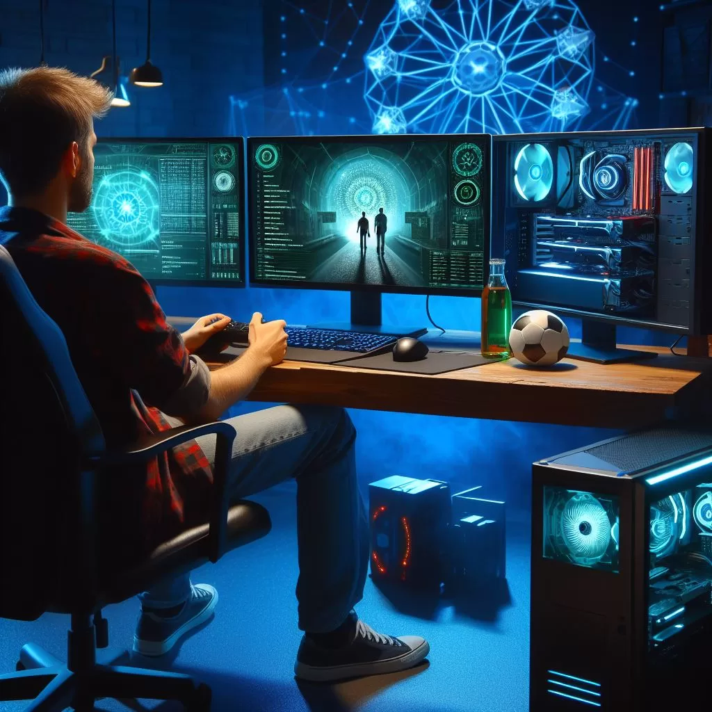 man playing games on pc with vpn