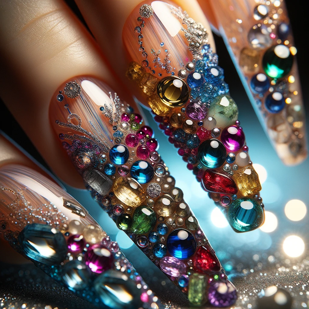 incorporating gemstones and crystals in acrylic nails